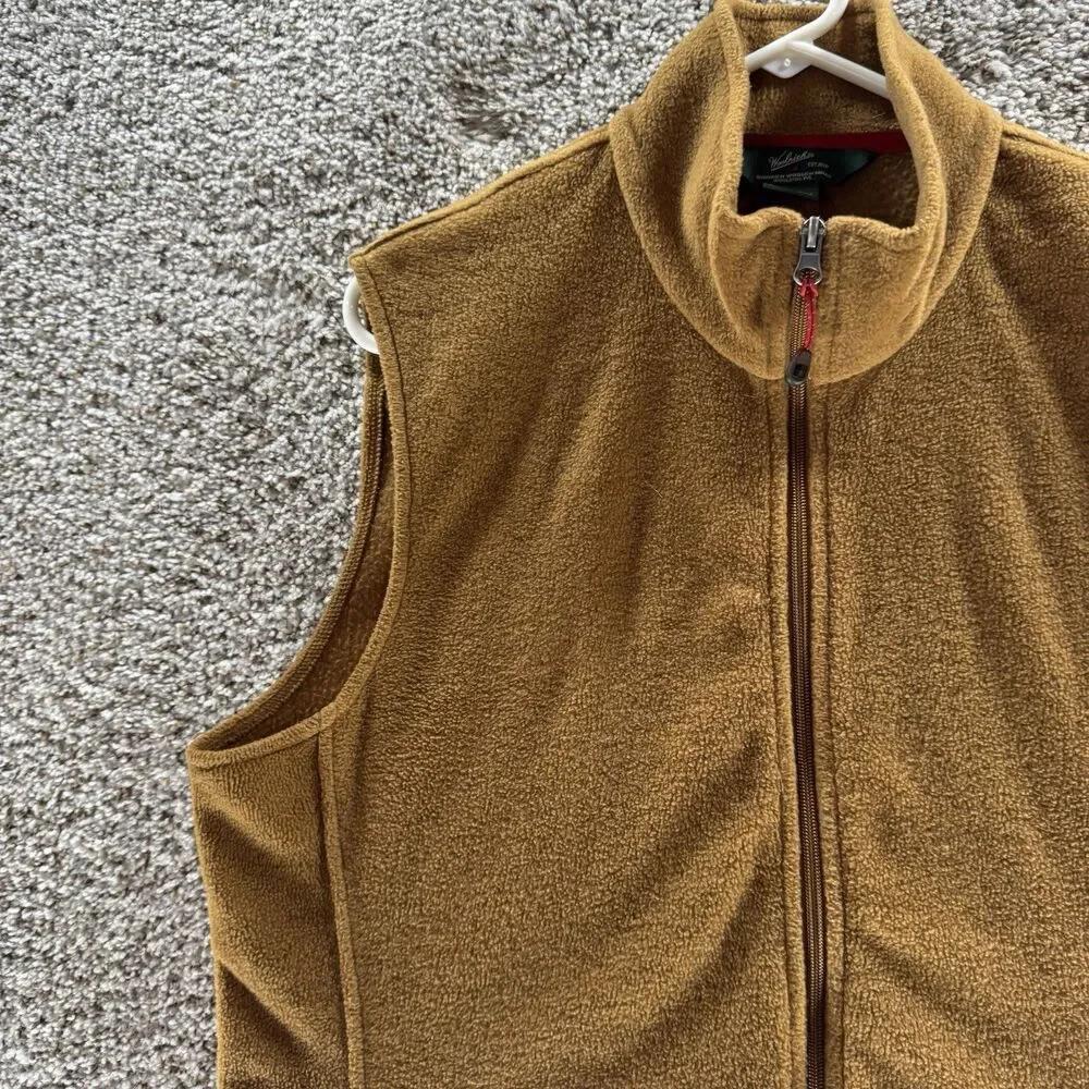 Woolrich Vest Mens Large Brown Full Zip Fleece Pockets Outdoors Hiking‎ Chicory